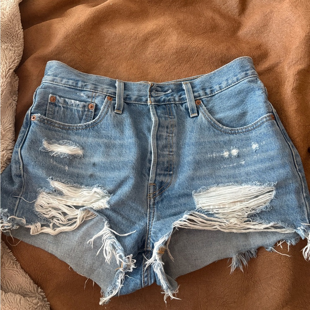 Levi's Light Blue Distressed Jean Shorts